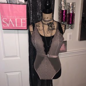 Victoria’s Secret Teddy/Bodysuit Taupe Velvet trim
